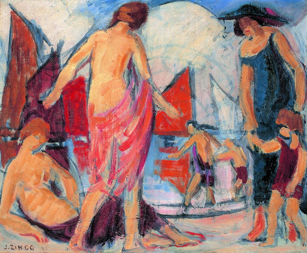 J E ZINGG Elégantes à la plage CoP 970.1.173 MUSEE DE COSNE