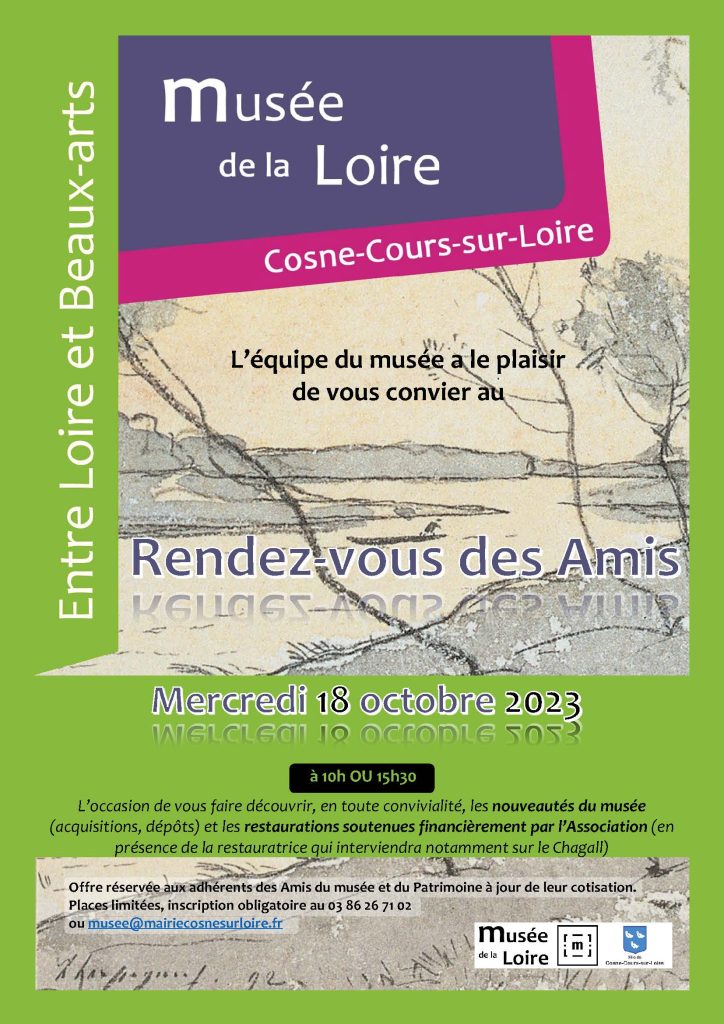 RDV des Amis du Musée de la Loire et du Patrimoine Mercredi 18 octobre à 10h ou 15h30 au Musée de la Loire de Cosne-Cours-sur-Loire