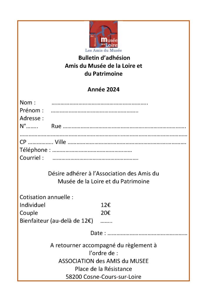Bulletin d'adhésion 2024 de l'Association des Amis du musée et du Patrimoine de Cosne-Cours-sur-Loire