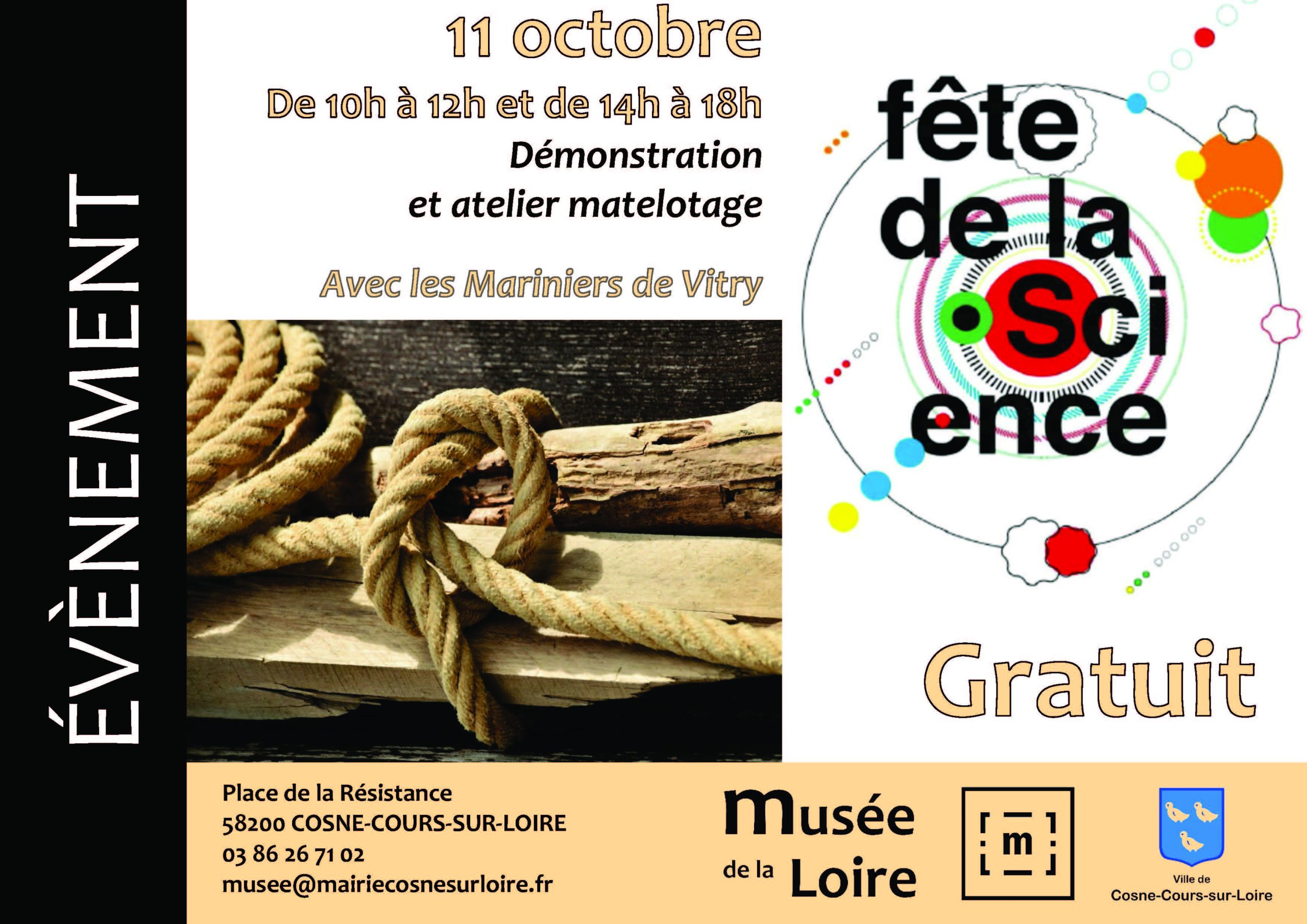Atelier matelotage Fête de la science au Musée de la Loire de Cosne-Cours-sur-Loire le samedi 11 octobre 2025 de 10h à 12h et de 14h à 18h GRATUIT