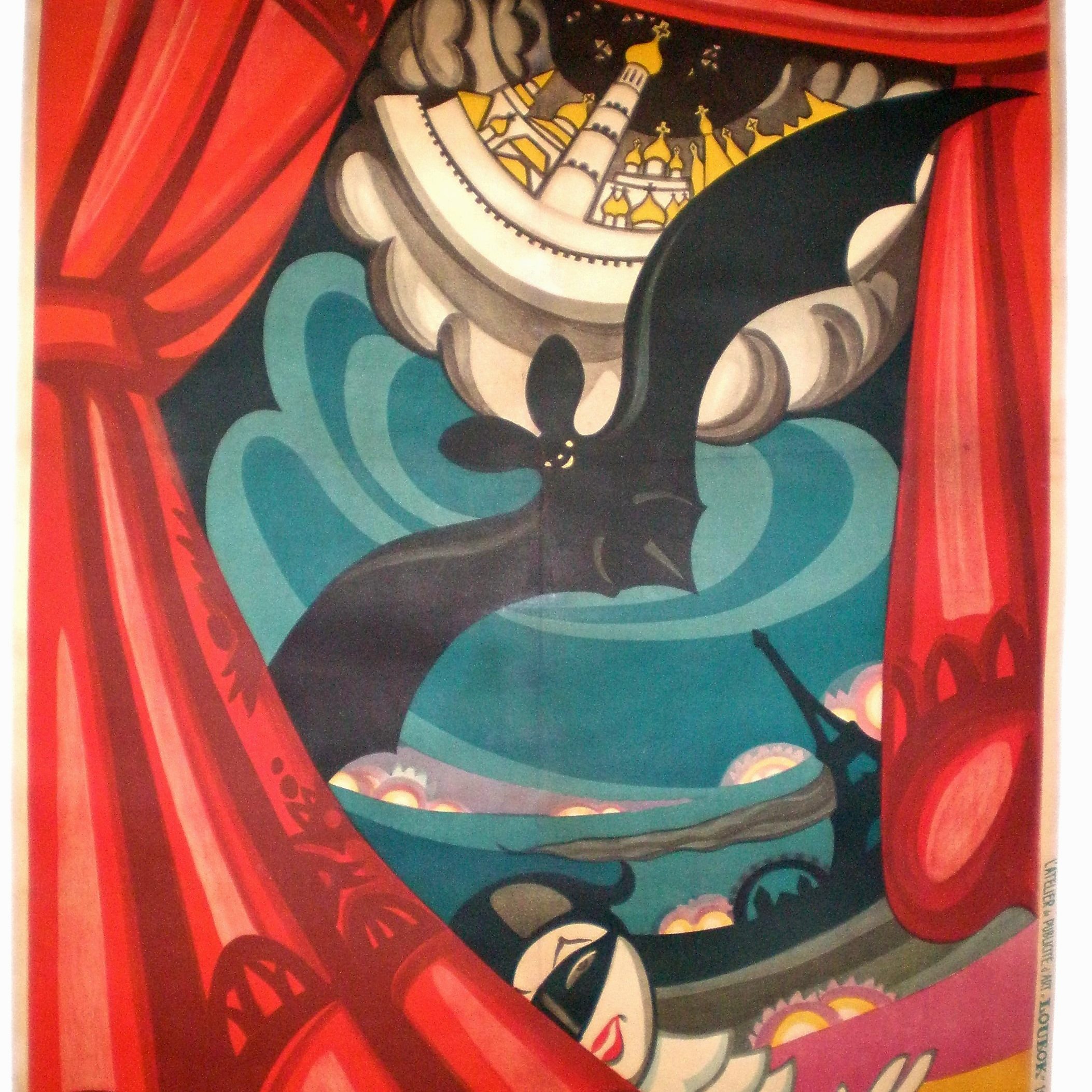 Serge Soudeïkine, Affiche pour la revue de la Chauve-Souris de Moscou Vers 1920, lithographie sur papier, 127 x 94.6 cm Coll. Musée de la Loire, COP 2011.1.1 © Musée de la Loire, Ville de Cosne-Cours-sur-Loire