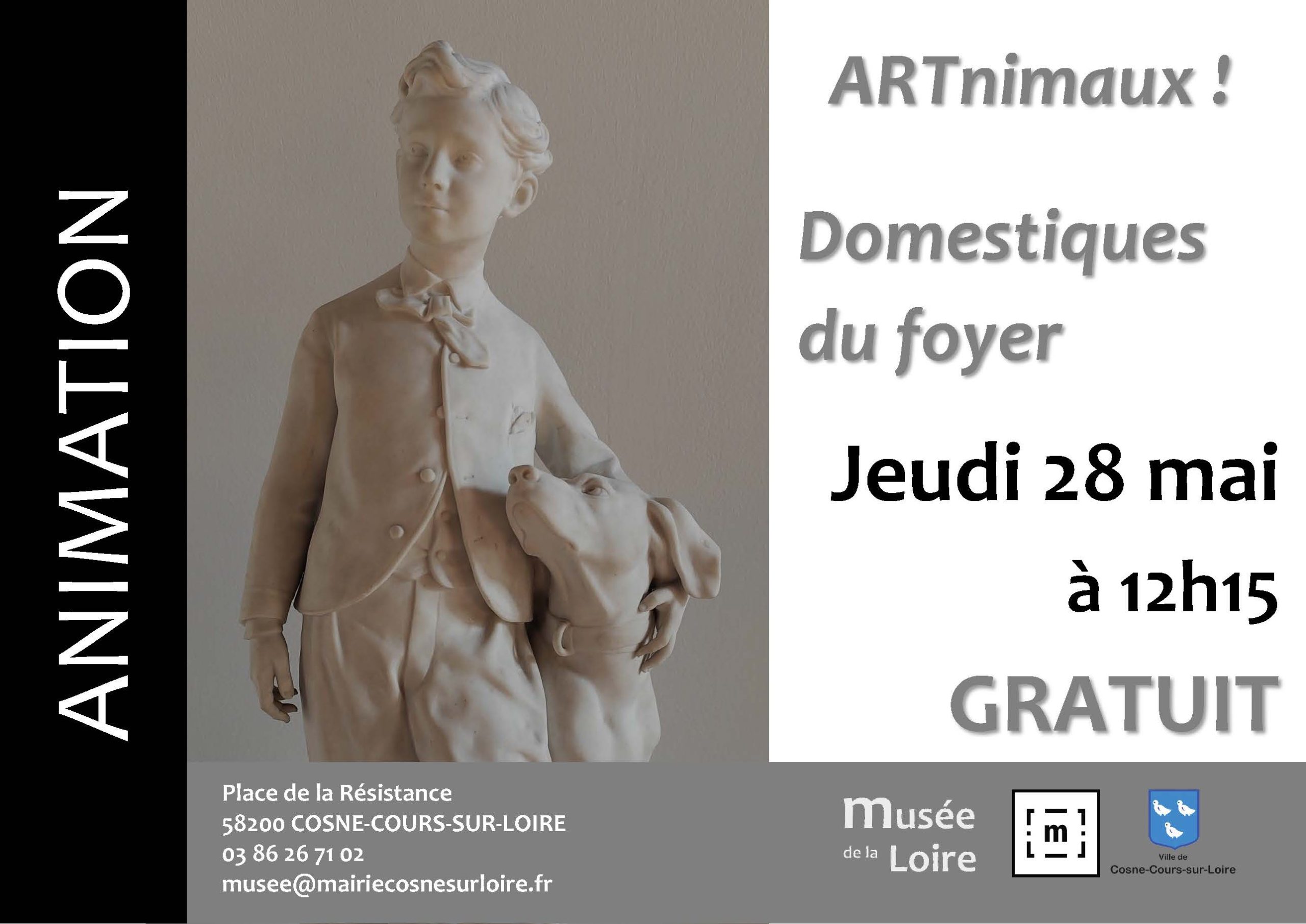 Animation ARTnimaux domestiques du foyer Jeudi 28 mai 2026 à 12h15 au Musée de la Loire de Cosne-Cours-sur-Loire Gratuit