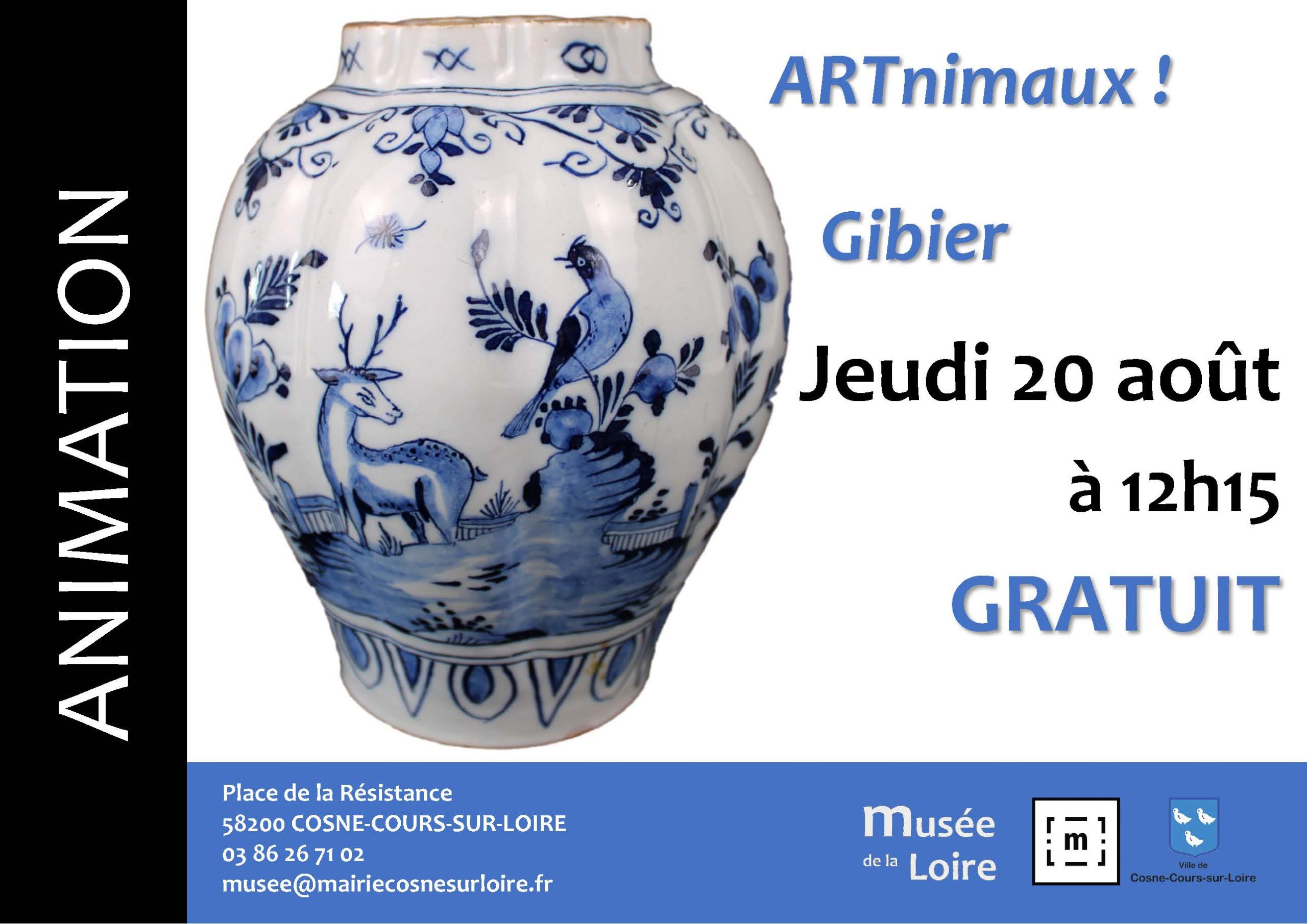 Animation ARTnimaux Gibier Jeudi 20 août 2026 à 12h15 au Musée de la Loire de Cosne-Cours-sur-Loire Gratuit