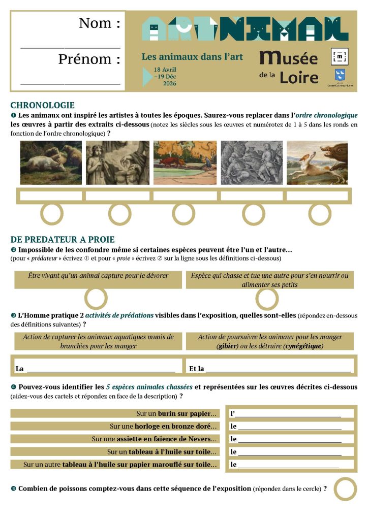 Expo ARTnimal - Les animaux dans l'art au Musée de la Loire de Cosne-Cours-sur-Loire jusqu'au 19-12-26 Questionnaire +8