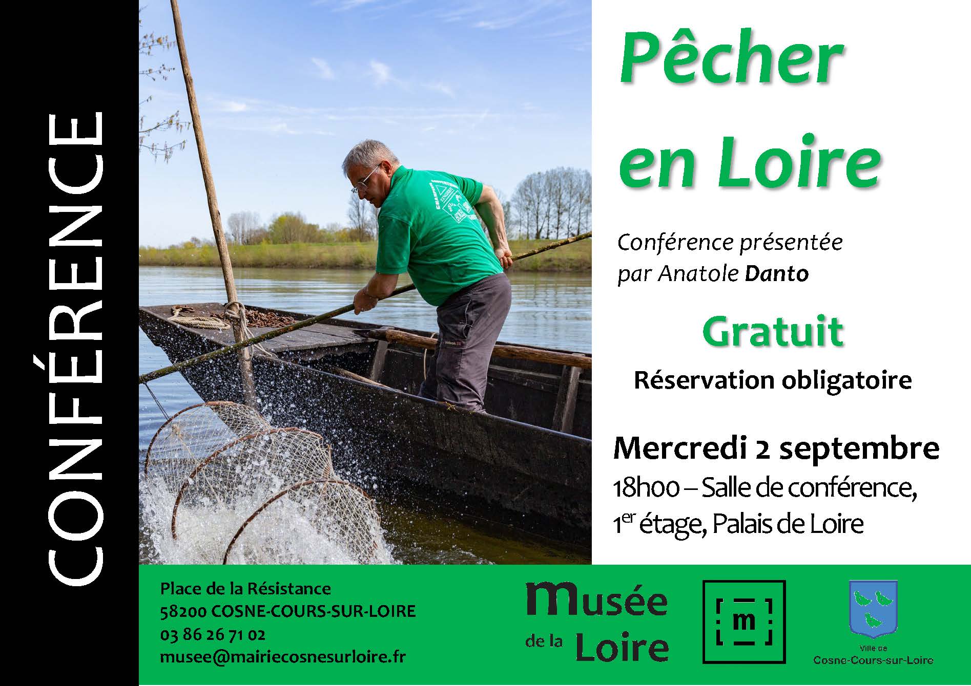 Bandeau CONF Pêcher SEPTEMBRE Conférence Pêcher en Loire Mercredi 2 septembre 2026 organisée par le Musée de la Loire de Cosne-Cours-sur-Loire au Palais de Loire Gratuit