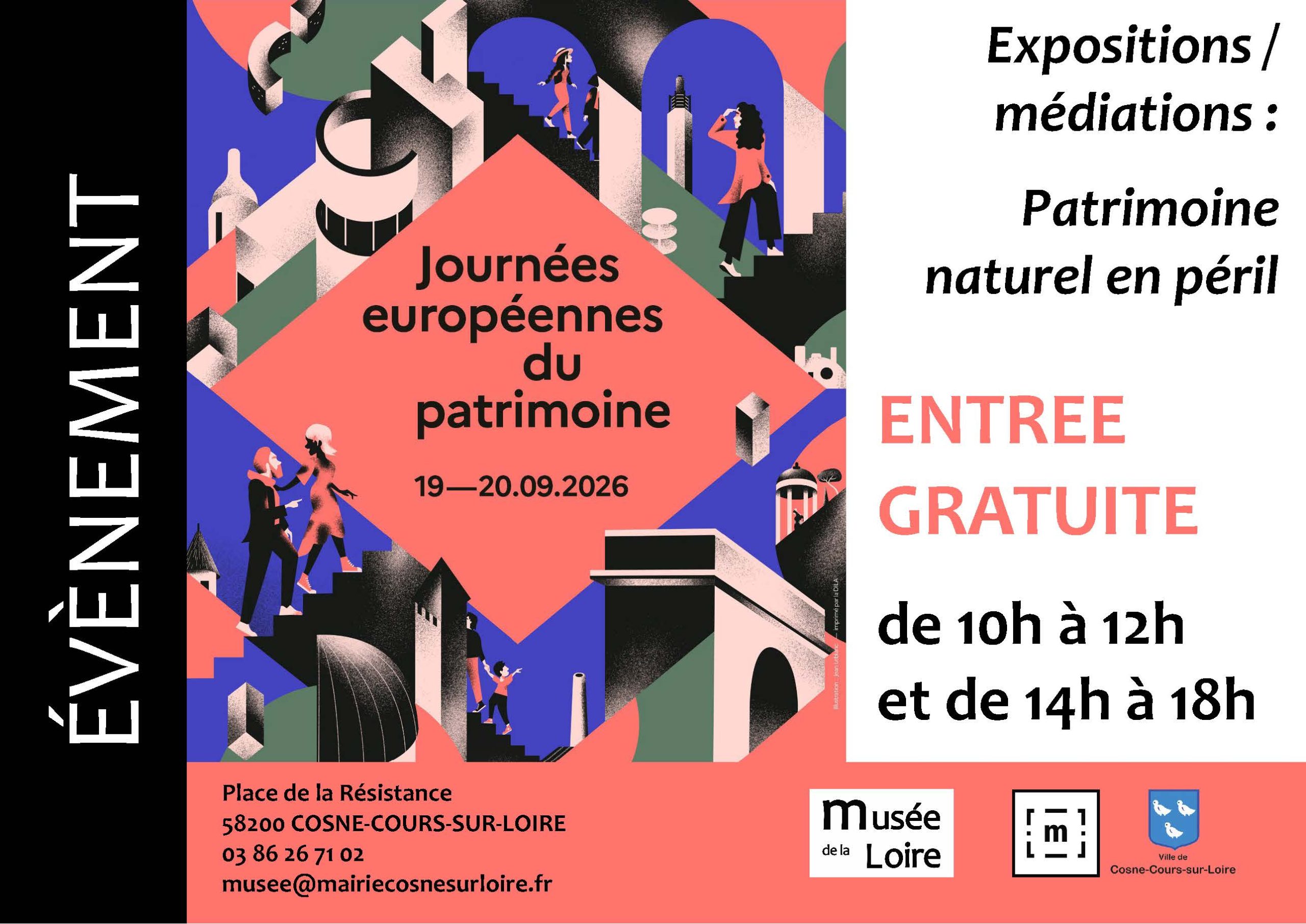 Bandeau JEP Journées européennes du Patrimoine Samedi 19 et dimanche 20 septembre de 10h à 12h et de 14h à 18h au Musée de la Loire de Cosne-Cours-sur-Loire Gratuit