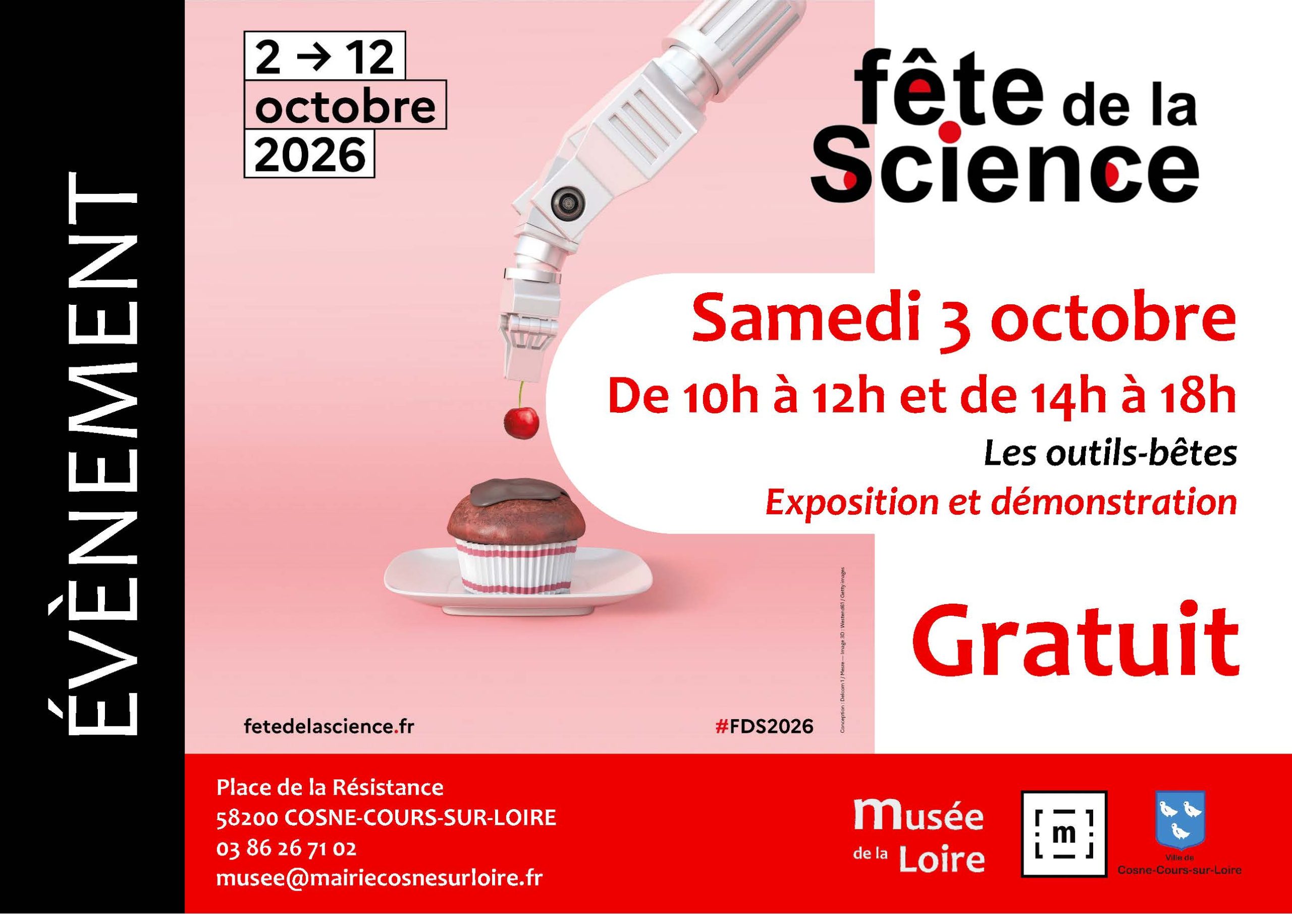 Bandeau FETE DE LA SCIENCE Fête de la science Les outils-bêtes Samedi 3 octobre 2026 de 10h à 12h et de 14h à 18h au Musée de la Loire de Cosne-Cours-sur-Loire Gratuit