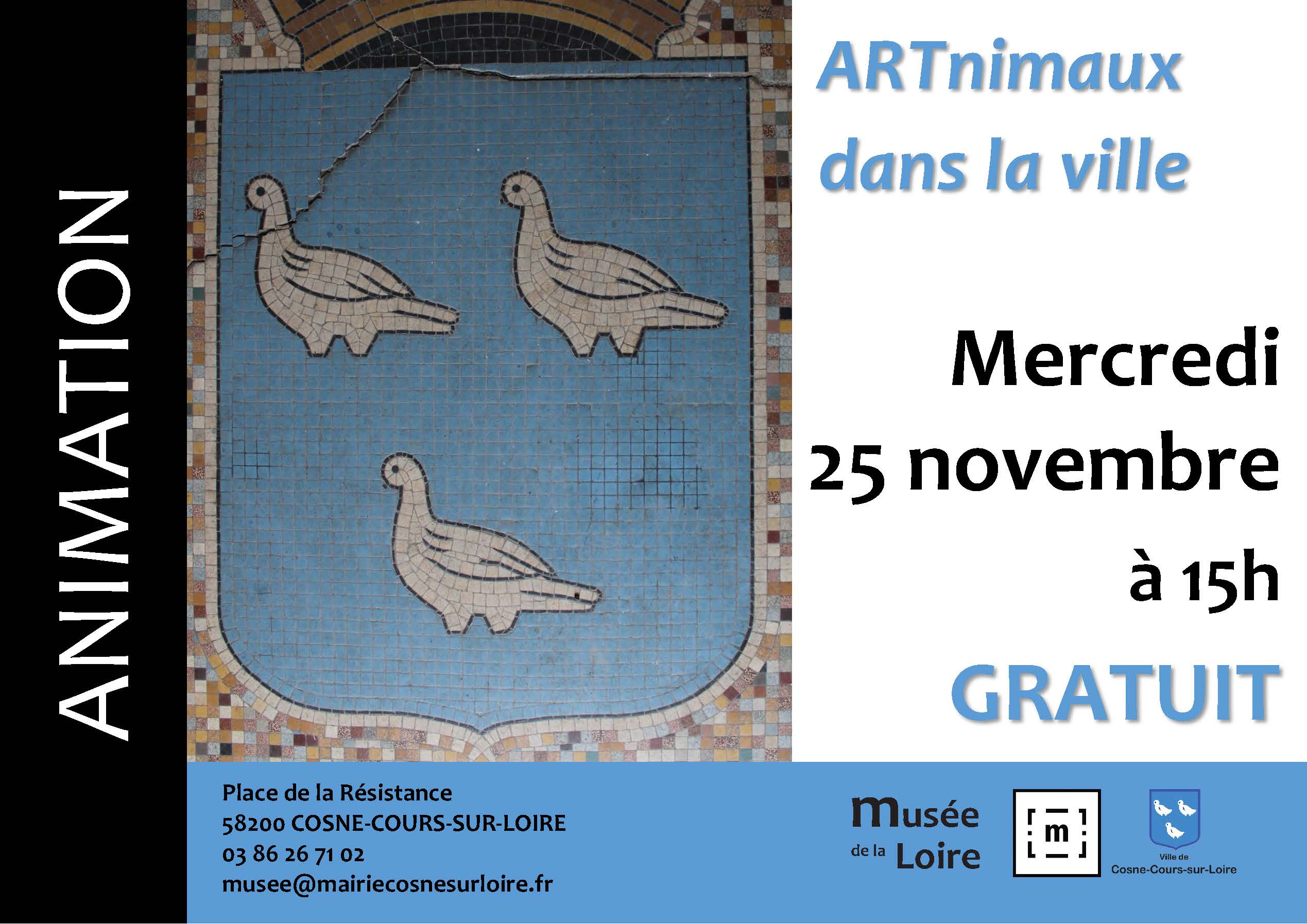 Animation ARTnimaux dans la ville Mercredi 25 novembre 2026 à 15h au Musée de la Loire de Cosne-Cours-sur-Loire Gratuit