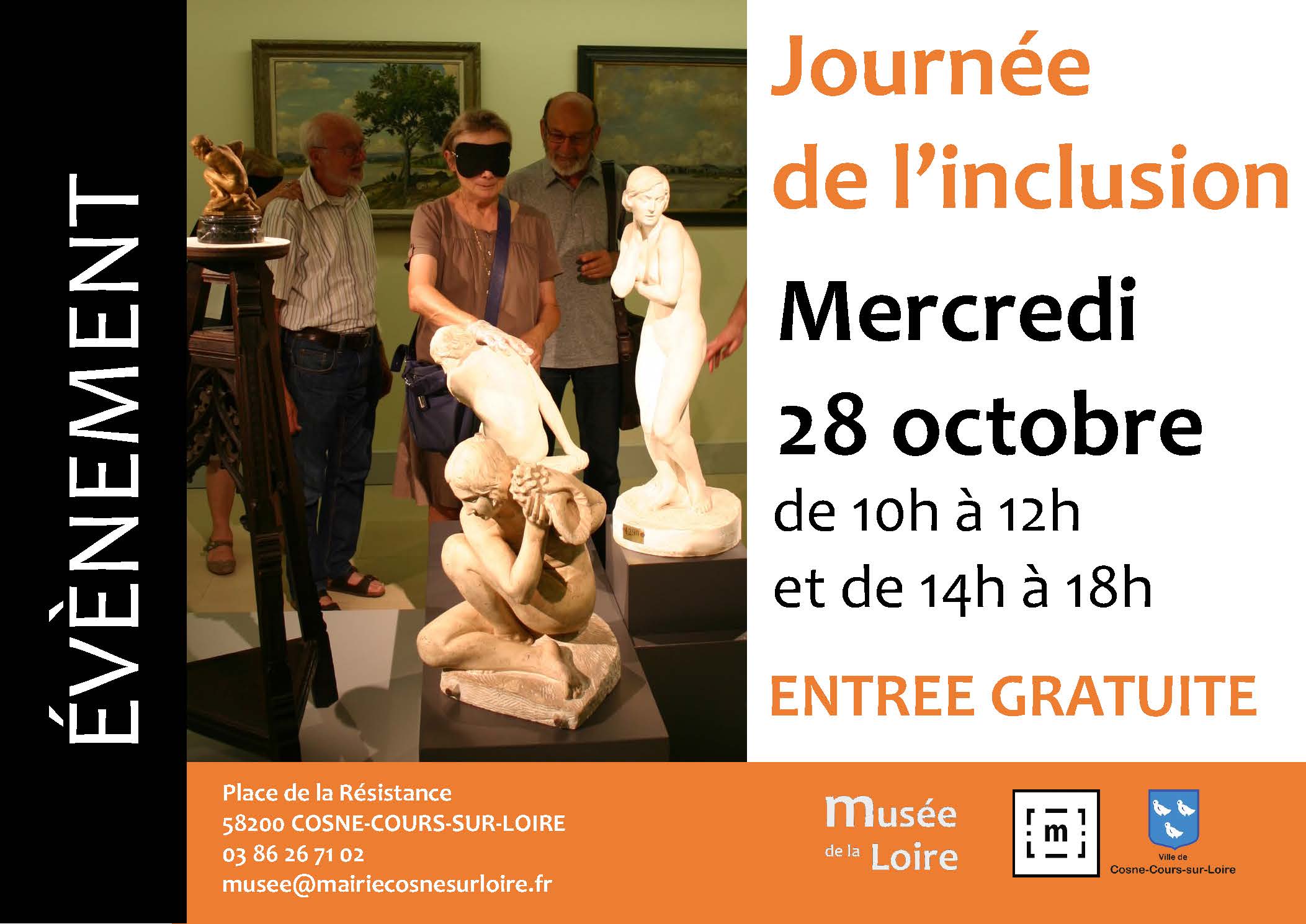 Bandeau JOURNEE DE L'INCLUSION Journée de l'inclusion Mercredi 28 octobre 2026 de 10h à 12h et de 14h à 18h au Musée de la Loire de Cosne-Cours-sur-Loire Gratuit